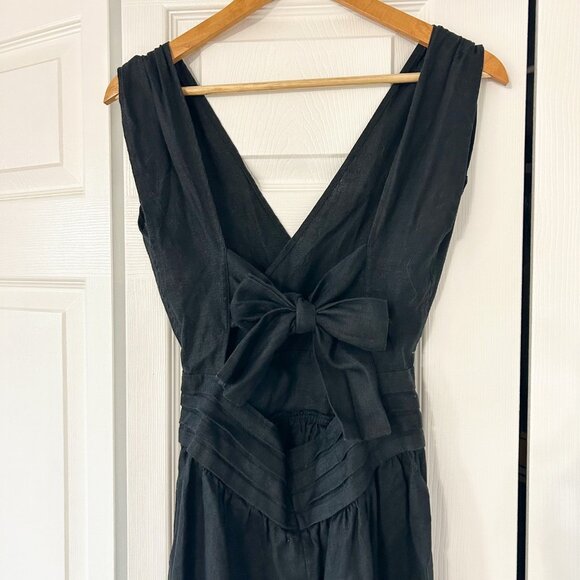 SIR the Label Patti 100% Linen Mini Dress Black Sleeveless Deep V Size Small - Picture 5 of 8